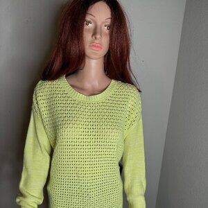Stylus Sweater Women Large Green Crew Neck Long Sleeve Open Knit